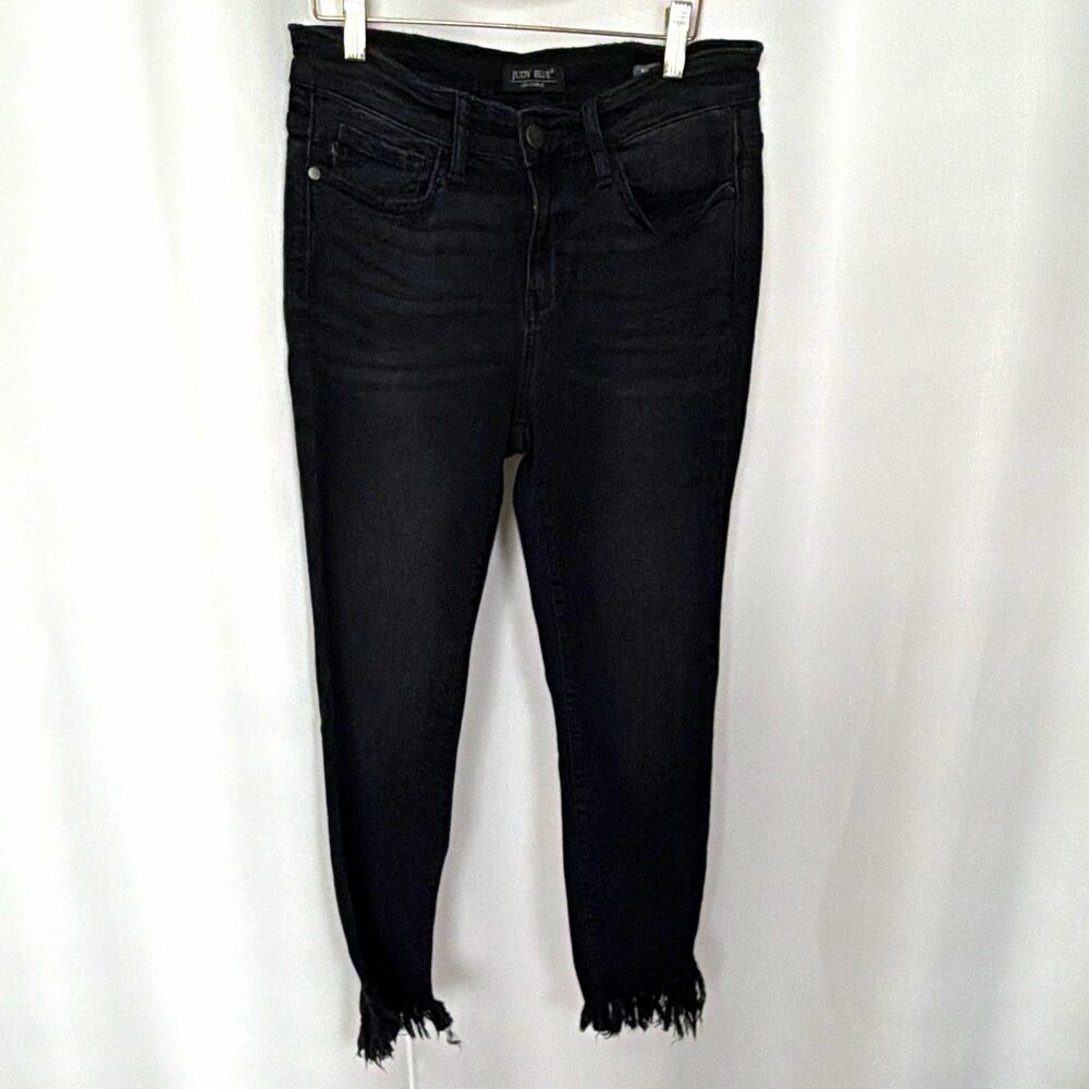 Judy Blue Jeans Womens Los Angeles Skinny Black Fringe Hem High Rise